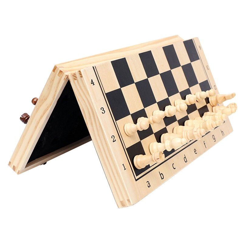 -Magnetic Wooden Chess and Checkers Set Board Games for Kids and Adults for Travel Portable Folding Beginner Chess Set