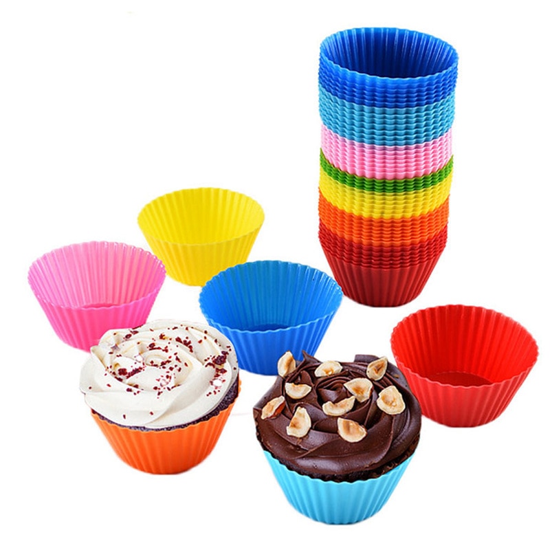 12 stk silikon kakeform rund muffins cupcake bakeformer gjenbrukbare gjør-det-selv kake dekorasjonsverktøy bryllup bursdagsfest dekorasjoner