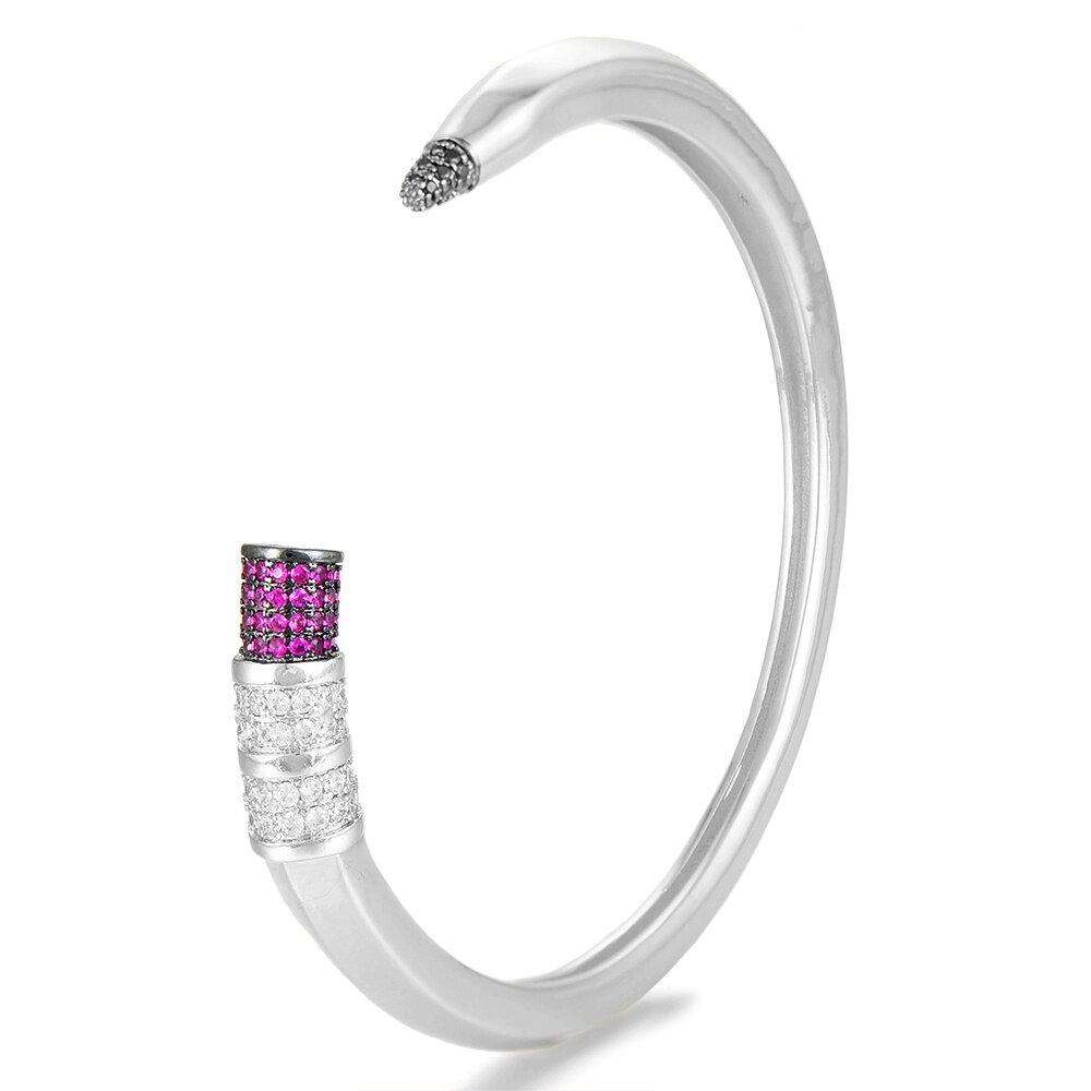 Godki Trendy Potlood Ontwerpen Bangle Manchet Voor Vrouwen Bruiloft Volledige Kubieke Zirkoon Crystal Cz Dubai Zilver Kleur Party Armband: Silver Ruby