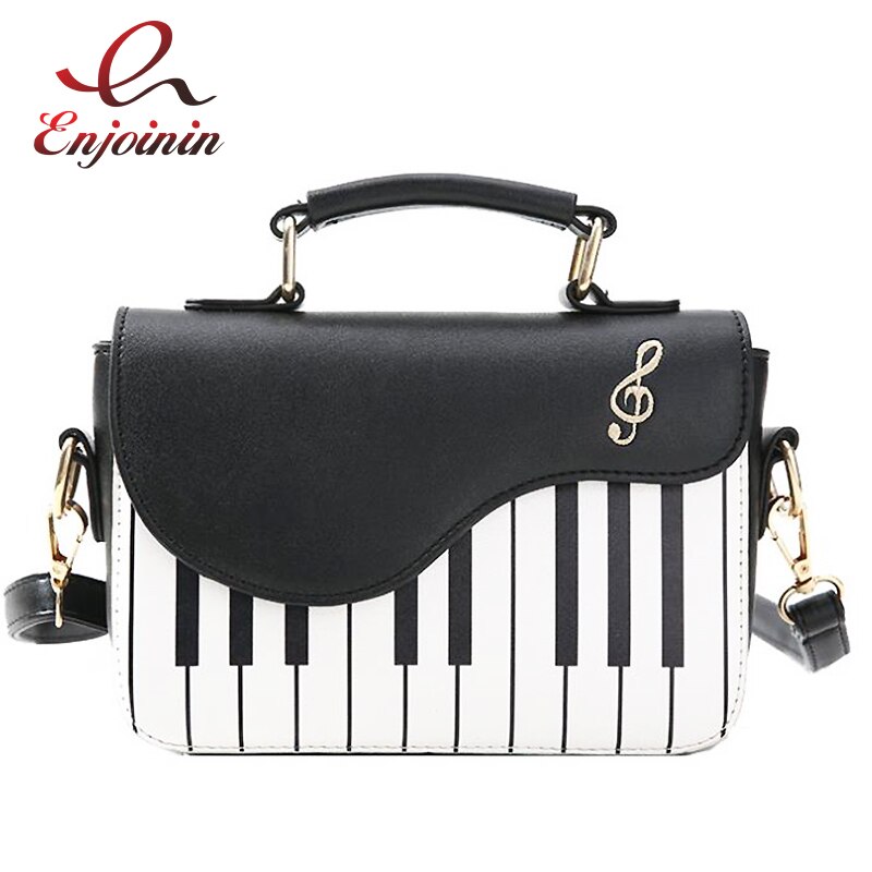 Enjoini søt piano mønster pu skinn uformell damevesker og veske skulderveske crossbody messenger bag veske