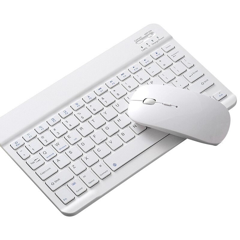 10- inch press sn draagbare tablet bluetooth toetsenbord en muis set, voor xiaomi huawei ipad toetsenbord muis: Wit