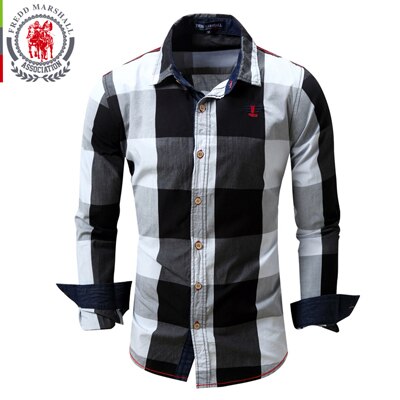 Miesten rento ruudullinen paidat pitkähihaiset paidat miesten mekko mustavalkoinen puuvilla camisa masculina miesten paidat para hombre  fm099: Musta / Eurooppa koko xl
