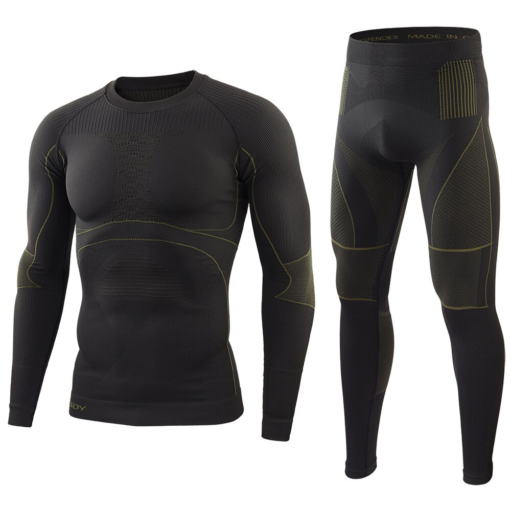 Esdy Brand Winter Thermal Underwear Men Underwear Sets Compression Fleece Sweat Quick Drying Thermo Underwear: black / M
