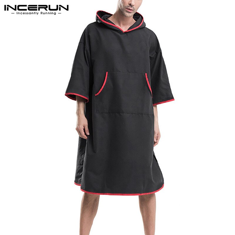 Heren badjassen met capuchon, homewear, patchwork, zakken, 3/4 mouwen, nachtkleding, losse, snel drogende heren strandponcho's incerun s -5xl
