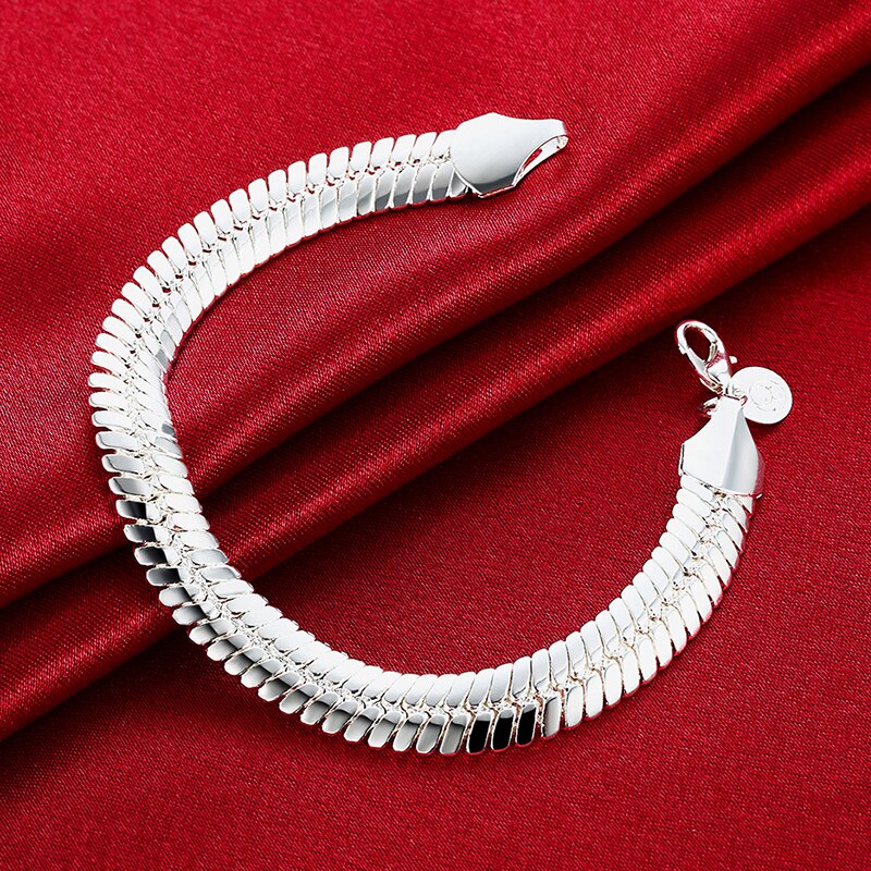 925 Zilveren 10 Mm Flat Snake Chain Armband & Bangle Voor Vrouwen Mannen Sieraden Pulseira