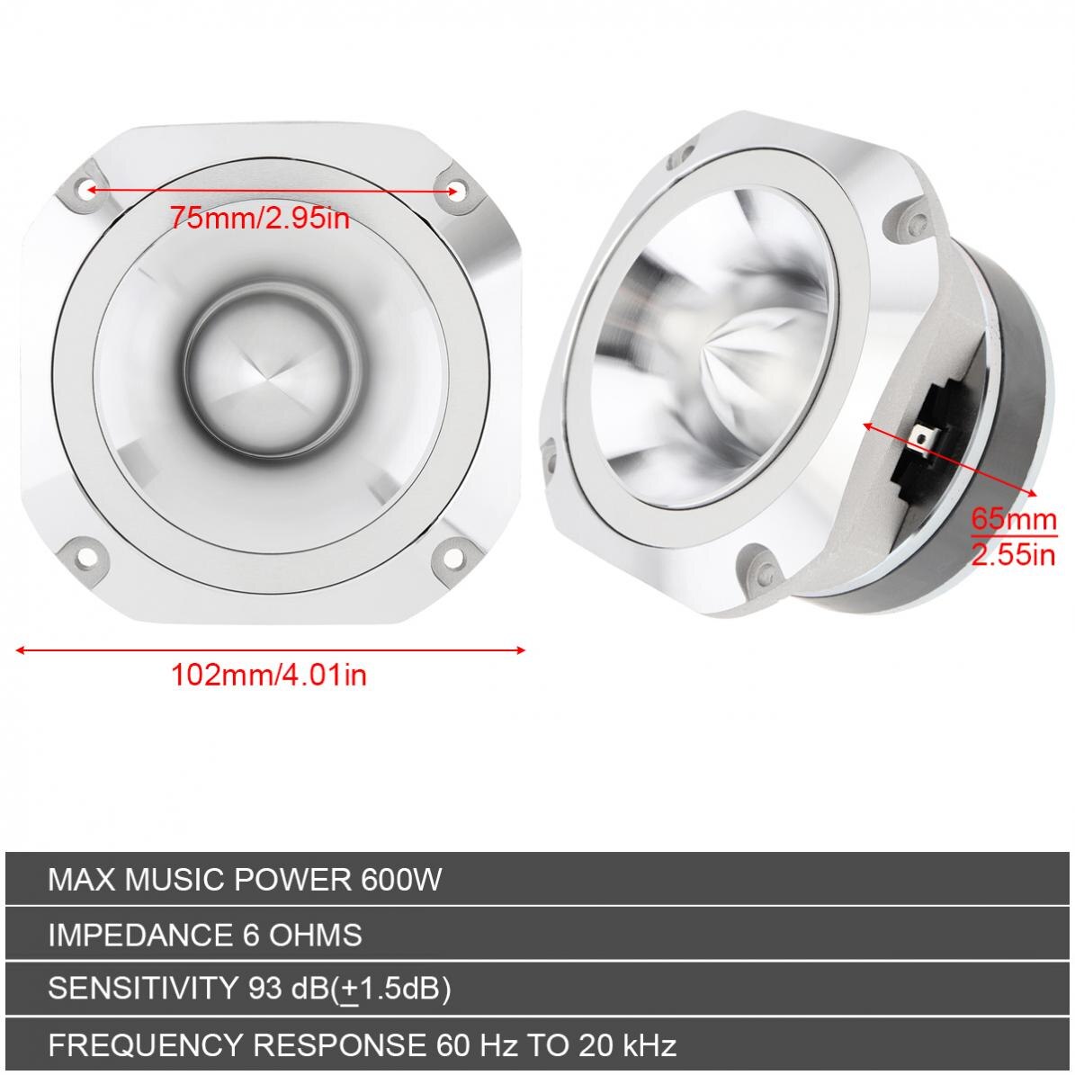 4 Inch 600W 6OHM GT-S20 Aluminum Bullet Tweeter with Capacitor for Vehicle Auto Cars Stereo Modified