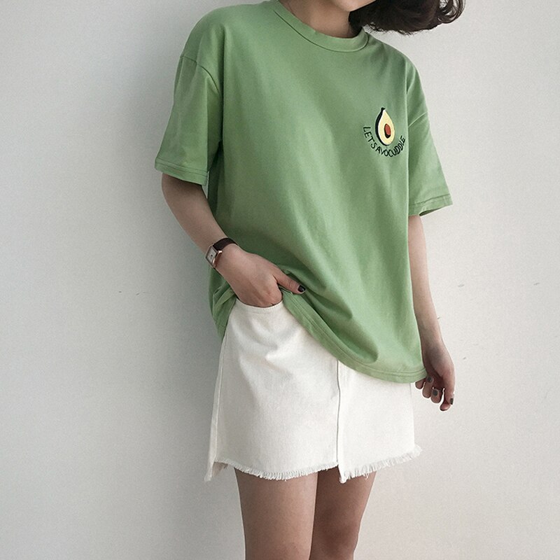 Sød avocado broderi kortærmet t-shirt kvinder sommer lille frisk t-shirt harajuku t-shirt femme top