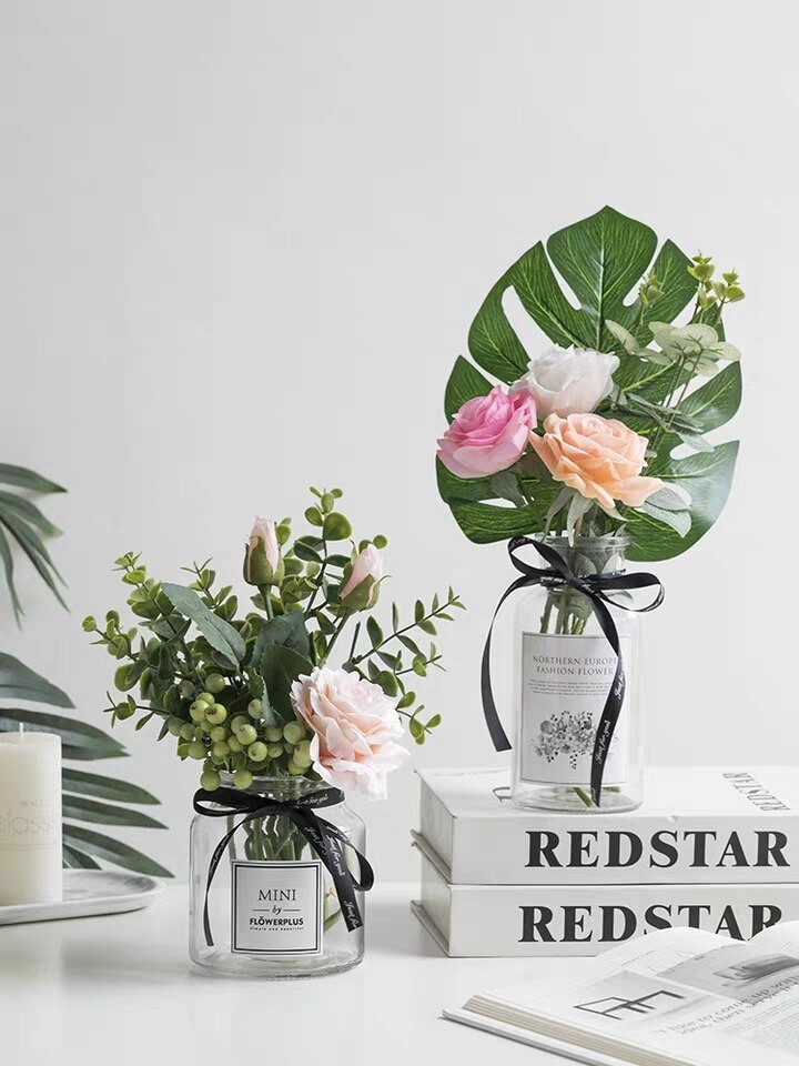 Plastic Vase Wedding Vases Flowers Home Decor Artificial Flower Bouquet with Vase Wedding Table Home Decoration
