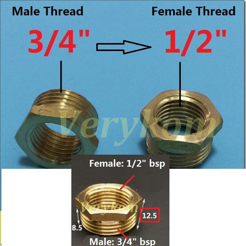 10x Verykom Pneumatische Messing Verloopstuk Fitting 3/4 "1/2" Male Naar 1/8 "3/8" 1/4 "Vrouwelijke Verminderen adapter Lucht Water Gas DN10/15/20/25: DN20-DN15 SIZE A