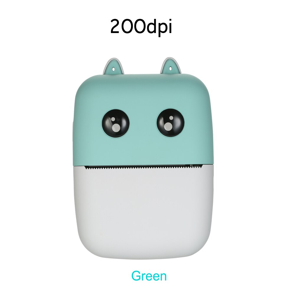 200/300 dpi mini bærbar bluetooth trådløs printer papir fotoprinter lomme termisk print med papir til android ios telefon: Grøn 200 dpi