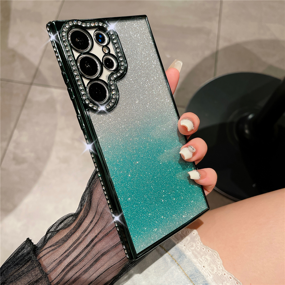 Custodia per telefono trasparente con diamanti con strass glitterati placcati di lusso per Samsung S23 ultra S22 più coperchio morbida e trasparente a colori sfumati