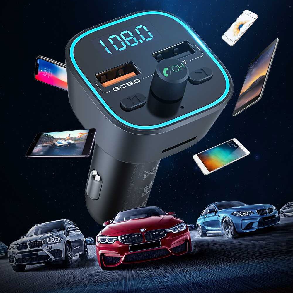 Blitzwolf BW-BC1 Auto Bluetooth 5.0 Fm-zender 18W Qc 3.0 Usb Auto Charger Rgb Digitale Display Bluetooth Audio Adapter muziek