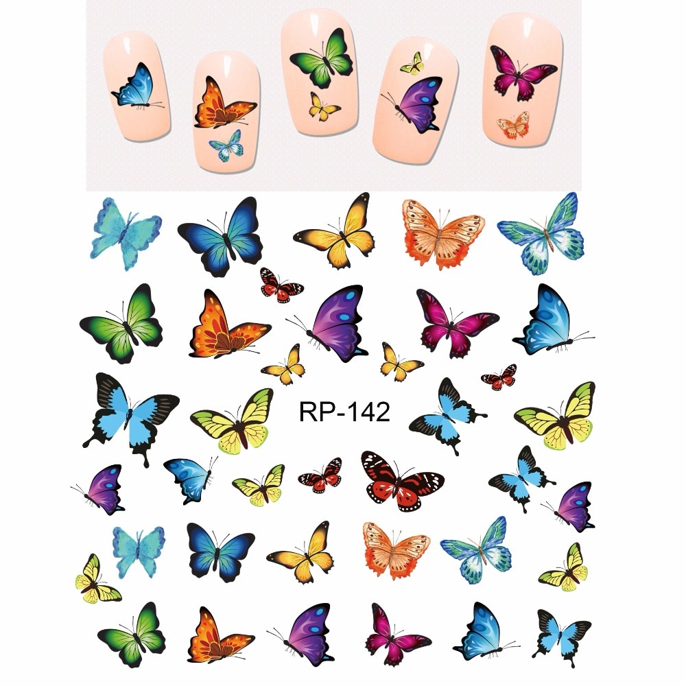 UPRETTEGO NAIL BEAUTY NAIL STICKER WATER DECAL SLIDER CARTOON LEUKE VLINDER INSECT RP139-144