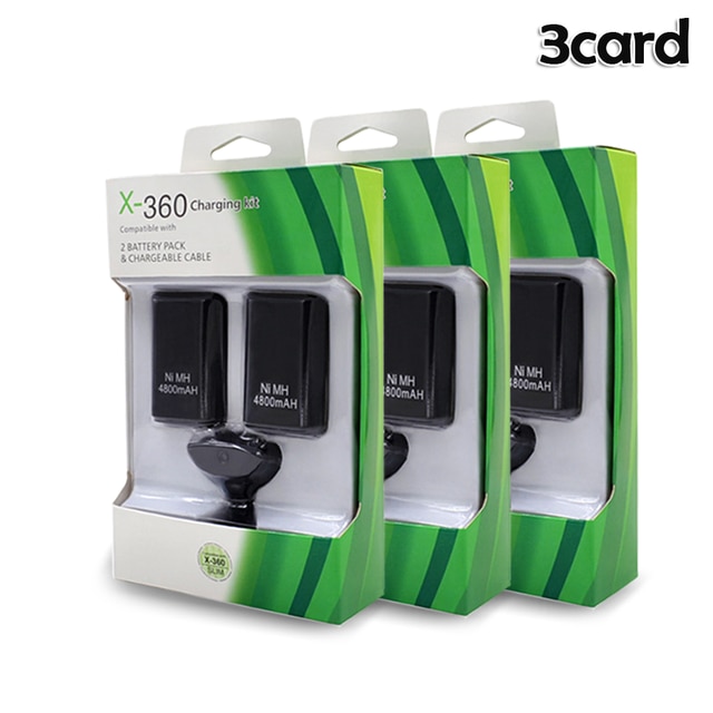 4800mah Rechargeable Ni-mh Batteries + USB Charging Charger Cable For Xbox 360 Wireless Controller EM88 Replacement Battery Pack: 3 cards