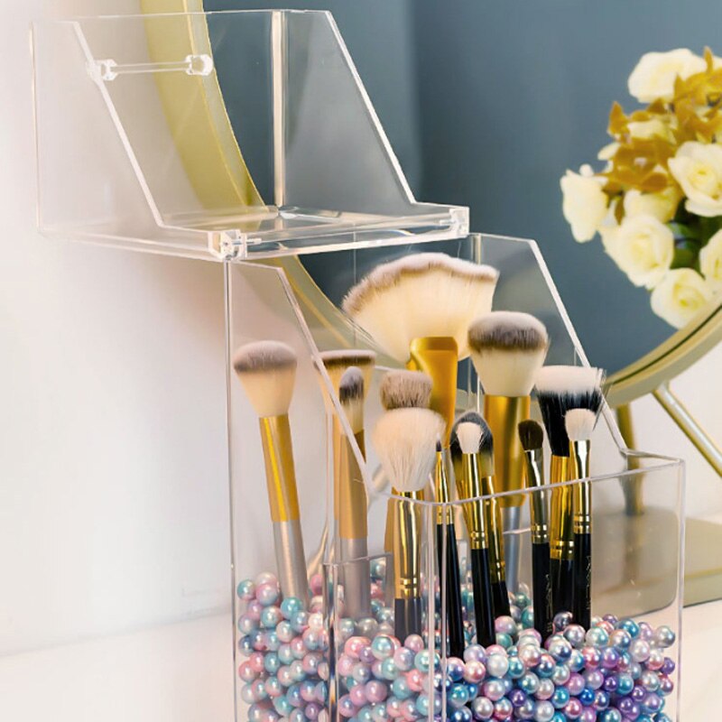 Large Makeup Brush Organizer Storage Box With Lid Acrylic Brush Holder Case Clear Makeup Organizer Buy Box Send Pearls For Free