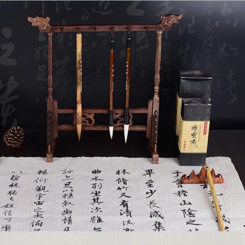 Brush Holder Pen Hanging 12 Hangers Solid Wood Writing Penholder Traditional Writing Brush Hanger Practical Study Brush Pen Rack