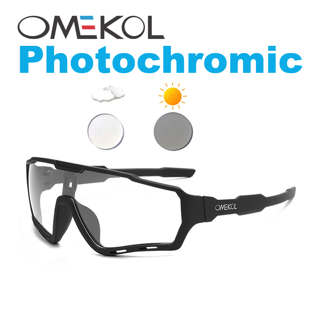 OMEKOL Brand Photochromic Sport Cycling Glasses Men Women Outdoor Sun Glasses Bike Bicycle Eyewear MTB Baseball Sunglasses: WHITE