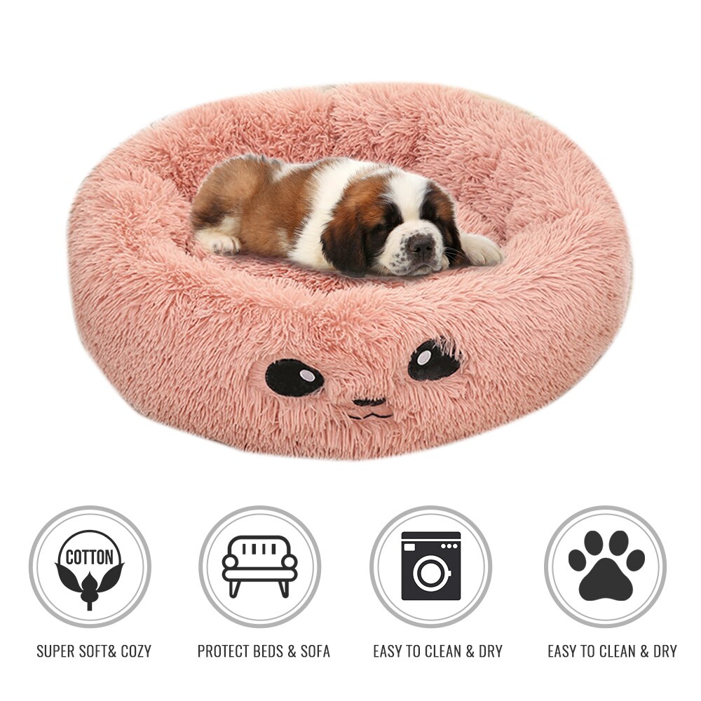 Hundeseng lang plysj fluffy kjæledyr kennel rund fleece solseng katt sovepose vinter varm sofa kurv til liten stor hund sovesofa