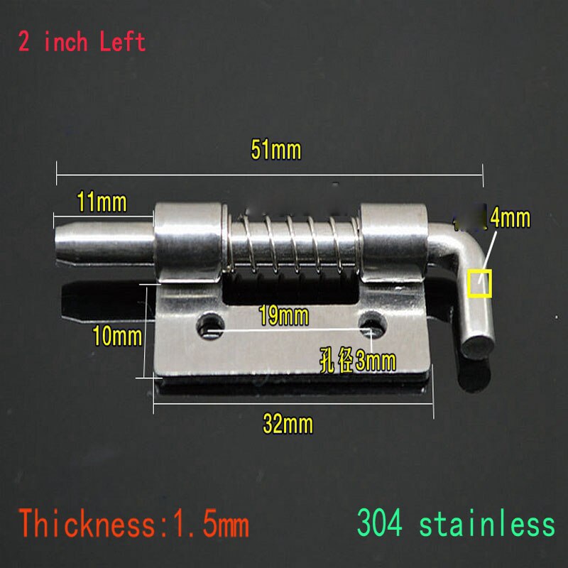 1Pc Long Silver Door Latch Sliding Lock Barrel Bolt Latch Hasp Staple Gate Safety Lock Latch Barrel Bolt Latch Spring Barrel: 2inch-left