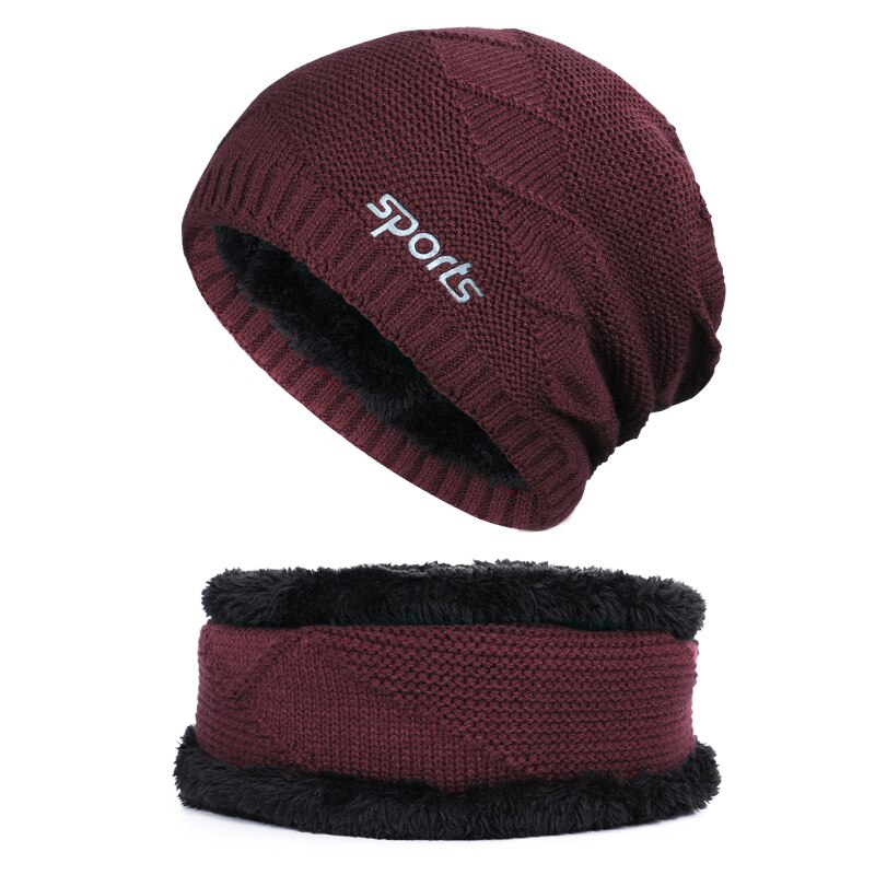 Vinter dame kasket herre kasket far hat sport unisex gorras populære mandlige skullies varm tyk hække kasket 2 stk sæt: Vin -1