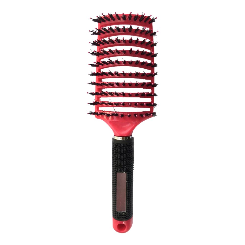 Grote Haarborstel Ontwarren Haar Massage Relax Hoofdhuid Kam Met Varkenshaar Nylon Vrouwen Salon Nat Krullend Kappers Beauty Styling Gereedschap: Red