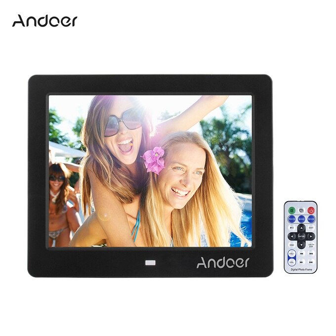 Andoer 8" HD Digital Photo Frame with Alarm Clock MP3 MP4 Movie Player Function with Remote Control: Black