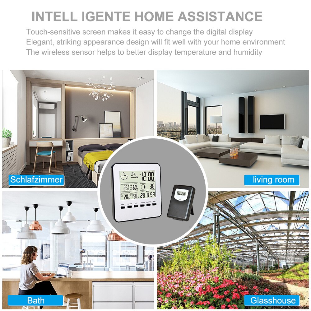 Digital Weather Station Wireless Indoor Outdoor Touch Thermometer Hygrometer Monitor Home Forecast Sensor Calendar