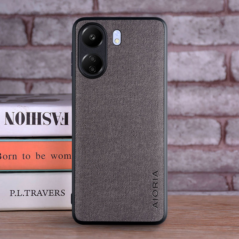 Étui pour Xiaomi Redmi 13C 14C 12C 10C 9C Poco C65 C75 C55 5G coque luxe textile cuir couverture de téléphone funda pour redmi 13c étui: CANVAS / Gris foncé