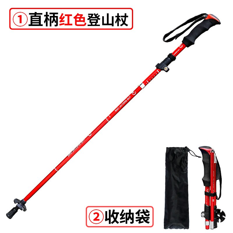 Outdoor Portable Folding Walking Pole Ultralight Walking Trekking Pole Hiking Walking Stick: Straight handle red