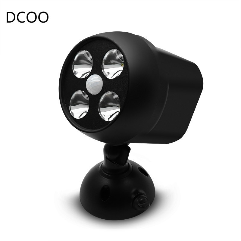 DCOO 360 Degree Rotary Motion Sensor Spotlight IP65 Waterproof 4LED Outdoor LightsBattery Operated Lamp Security Lights For Wall