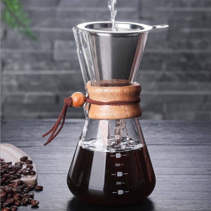 400ml 600ml 800ml Espresso Coffe Machine tea water Pot set Stainless Steel Filter Pot Resistant Glass Maker Coffee Pot