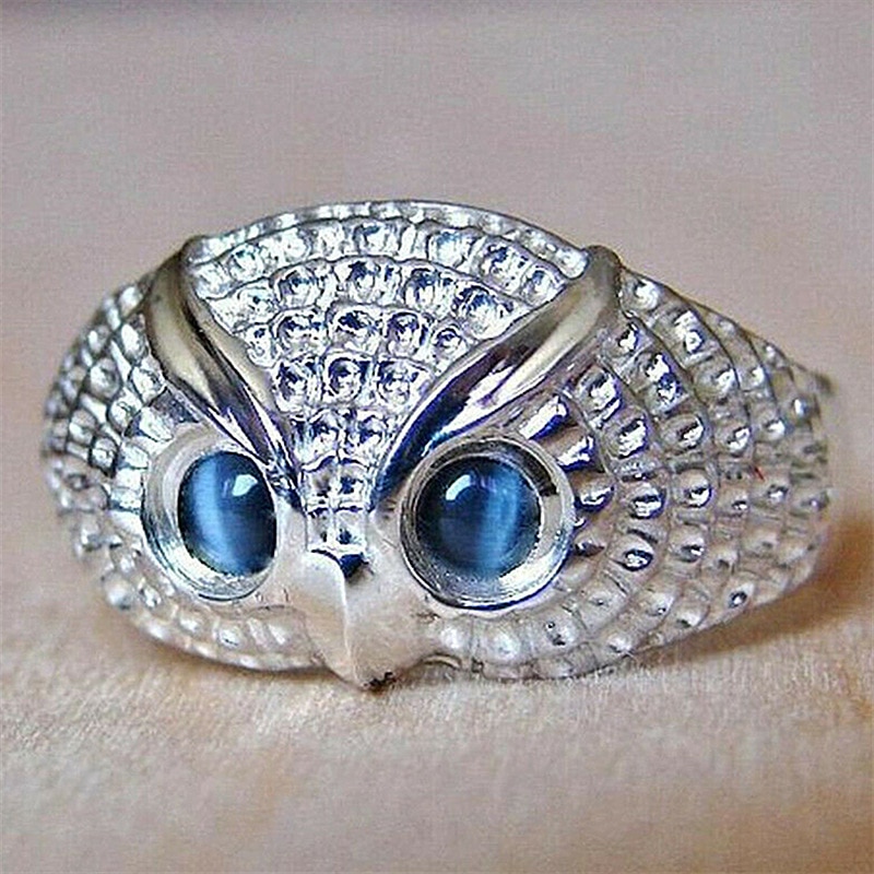 Bague de hibou en strass, yeux bleus, Style Simple, fille, femme, populaire, hommes, bijoux réglables