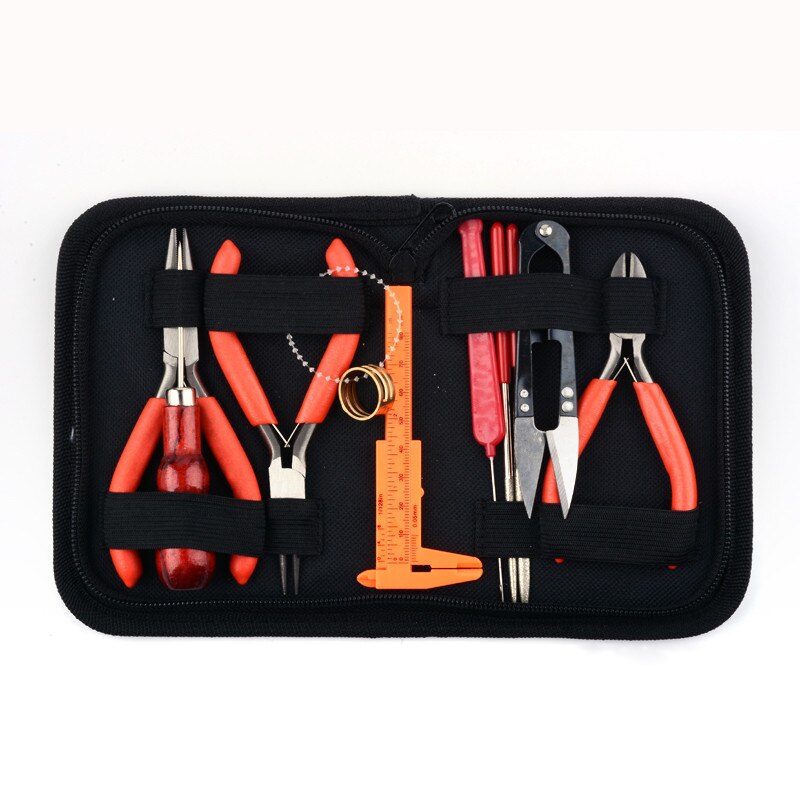 DIY Jewelry Tools Sets Nippers Repair Tool with Pliers Scissor Tweezers Vernier Caliper Tape Measure Pins Mixed Color F80