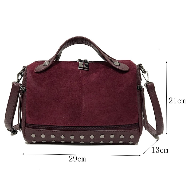 Nubuck pu læder håndtasker til kvinder afslappet kvindelig skuldertaske tote crossbody taske dame stor nitte messenger bag