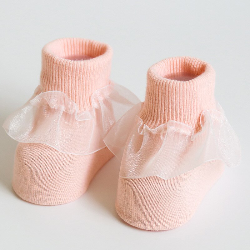 Baumwolle Baby Socken Spitze Prinzessin Socken Baby Mädchen Anti Slip Wärmer Ankle Socken Weiß Rosa Grün Gelb: Rosa / S