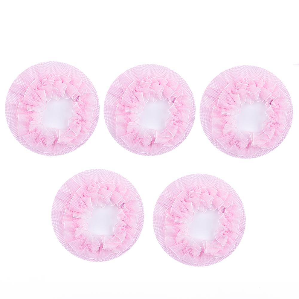 8.5cm Cute Flower Girls 2-5Pcs Bun Hair Nets Adjustable Kids 5 Colors Ballet Dance Examination Elastic Hair-net Styling Braider: pink 5pcs