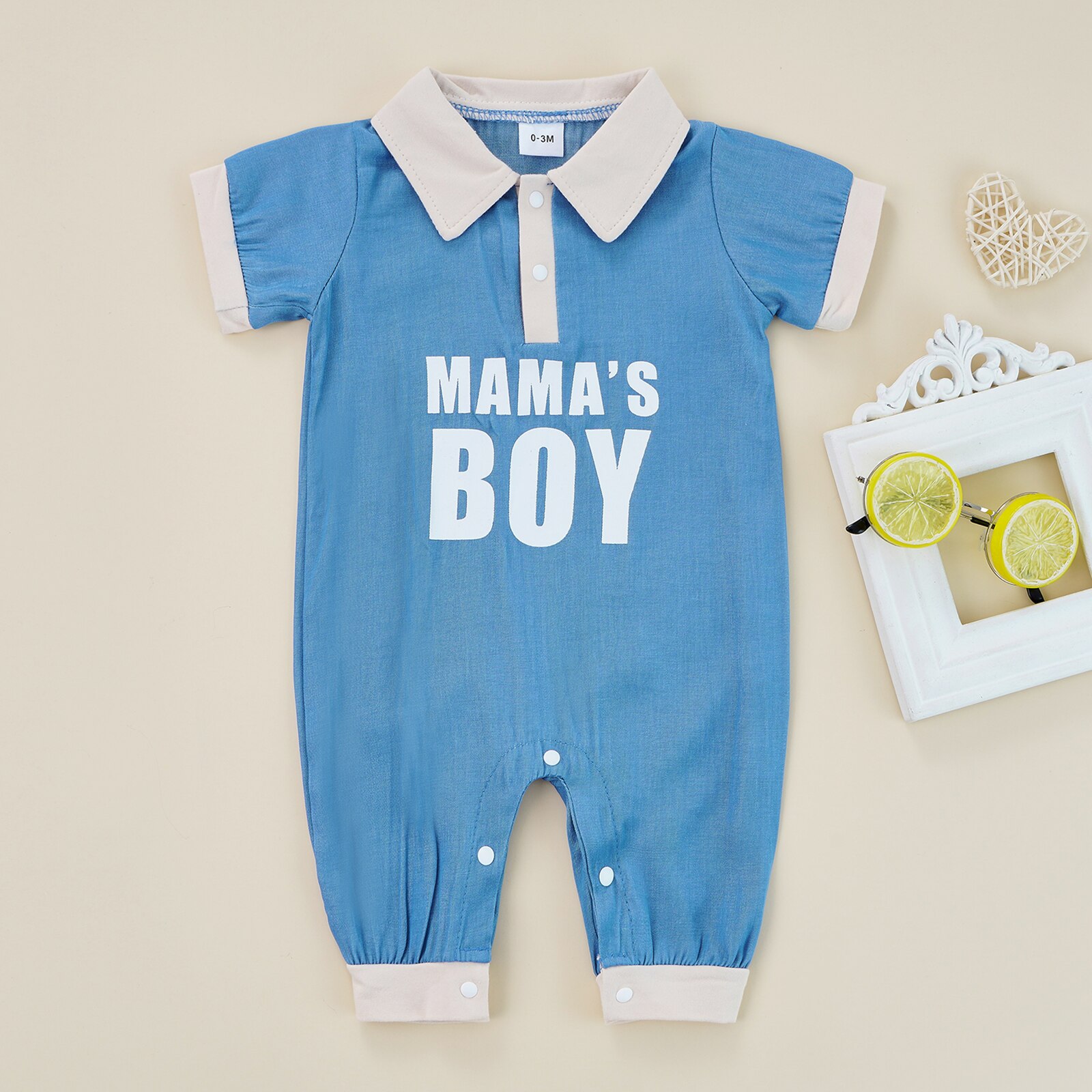 Combinaison à manches courtes pour bébés garçons, col rabattu, lettres imprimées, décontractée, barboteuse d'été, vêtements pour bébés garçons