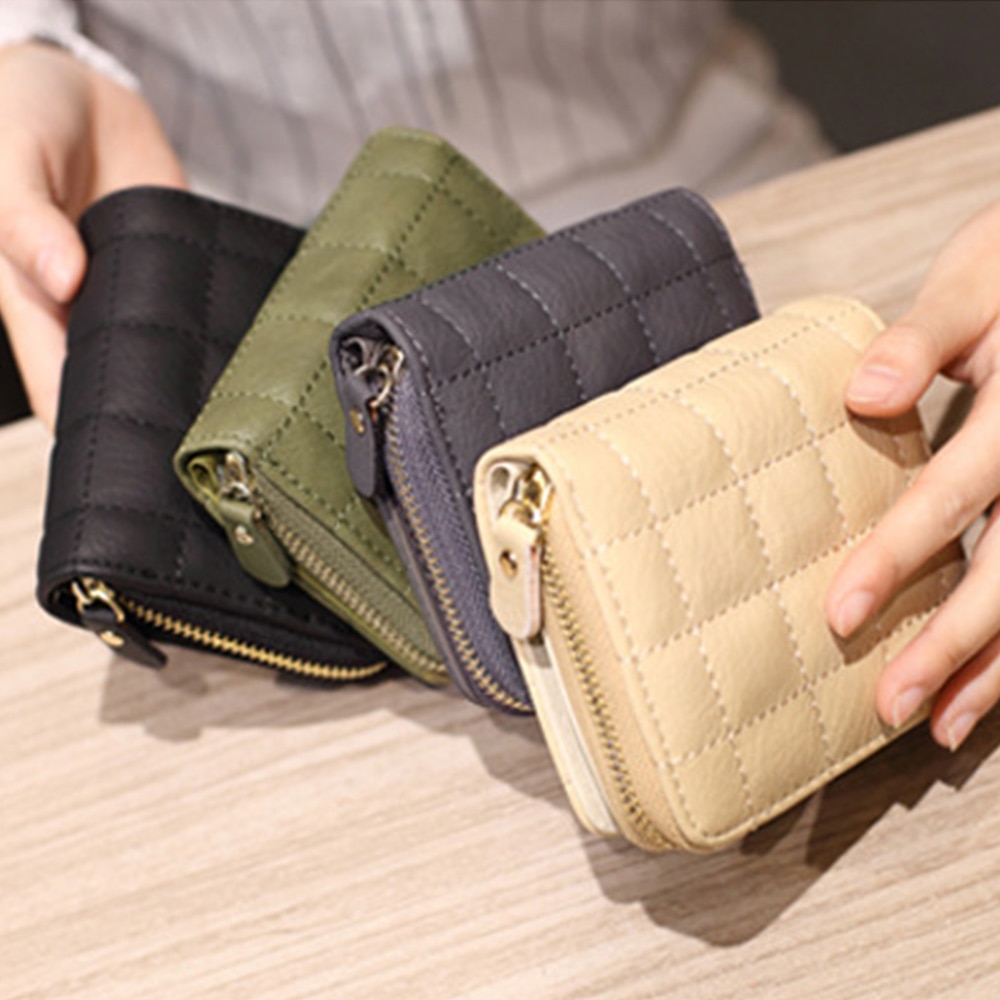 Women Short Wallets PU Leather Female Plaid Purses Nubuck Card Holder Wallet Woman Small Zipper Wallet With Coin Purse