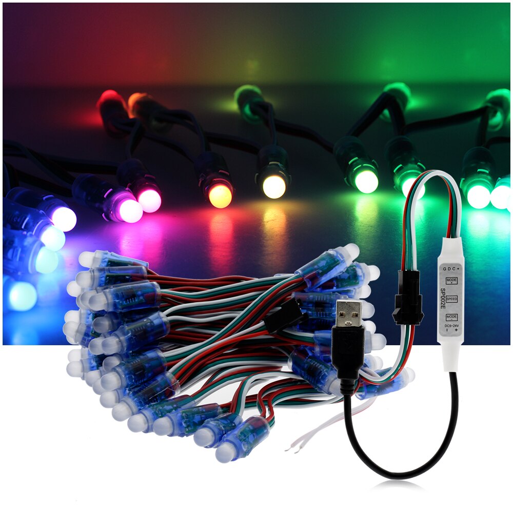 WS2811 RGB LED Module IP68 Waterproof DC5V Full Color LED Pixel Module String Point Lights 50Pixels/Piece with 17key Controller
