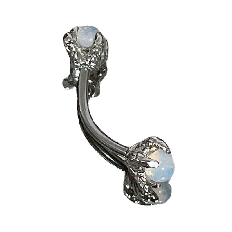 Dragon Claw Zircon Eyebrow Lip Rings Opal Piercing Jewelry Ins Sweet Stainless Steel Eye Brow Ring Piercing for Eyebrow: WHITE / Gold-color
