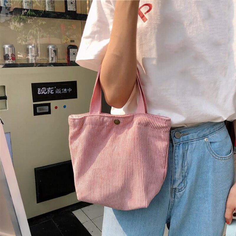 Women Corduroy Shopping Bag Female Canvas Cloth Shoulder Bag Environmental Storage Handbag Reusable Foldable Eco Grocery Totes