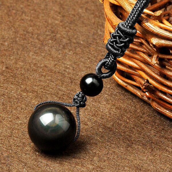 Schwarz Obsidian Regenbogen Auge Ball Halskette Übertragen Glück Liebe Natürliche Stein Buddhismus Anhänger Neclaces für Frauen Männer vier Größen: Schwarz Kette / Korn Größe 16mm