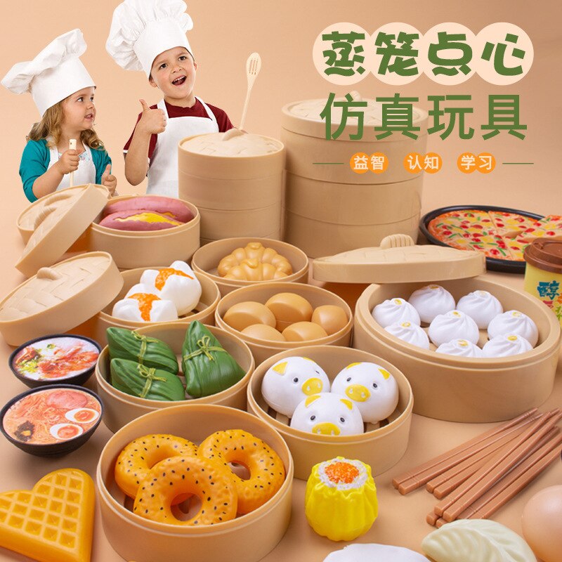Kinesisk mad og vestlig mad skiver 84 stykker børn leger hus køkken dampet fyldt bolle skiver ris dumpling st