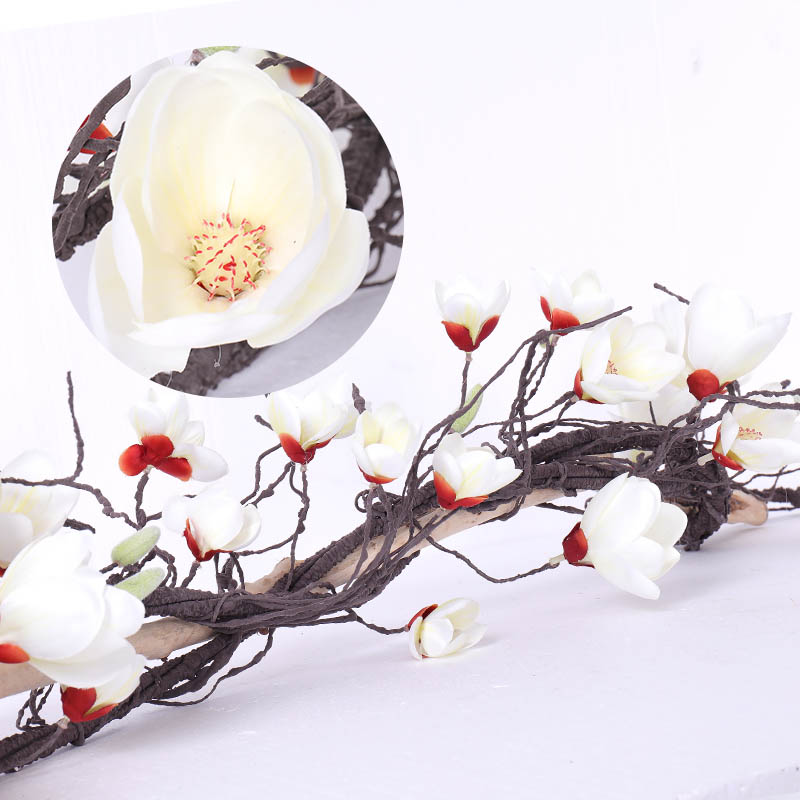 Magnolia bröllop båge dekorationer blommor vägg murgröna vinranka krans konstgjorda blommor girlander hängande grenar vägg blommor girlander: Vit