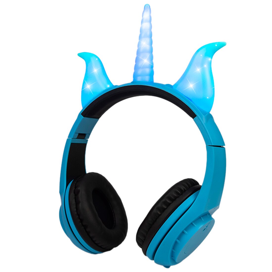 Glowing Devil Ear Headphones - LED Wireless HIFI Stereo Bass with Mic - Kids Headset: E9603-Blue