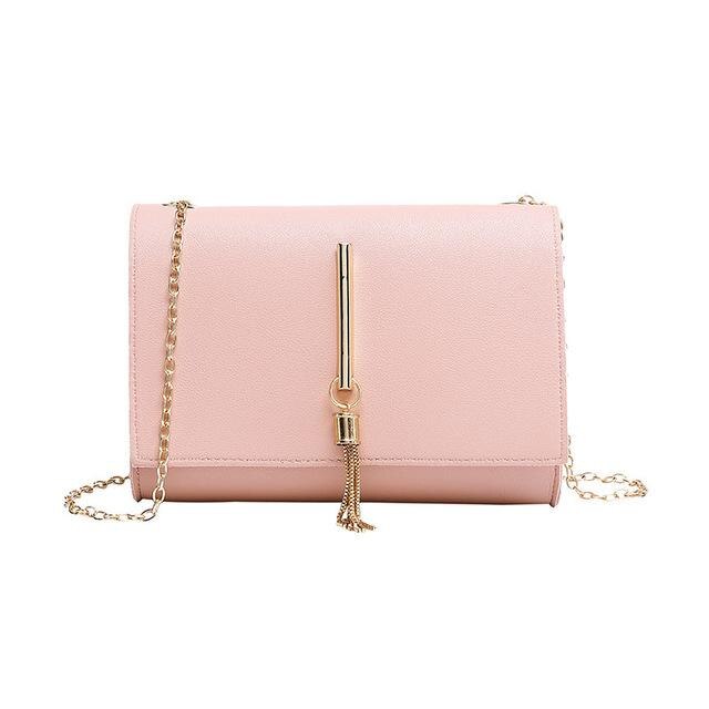 Koreaanse Ladylike Tas Pu Flap Single Kettingen Kwastje Mode Solid Hasp Schoudertassen Dames Handtassen Mooie Vrouwen tas: Roze