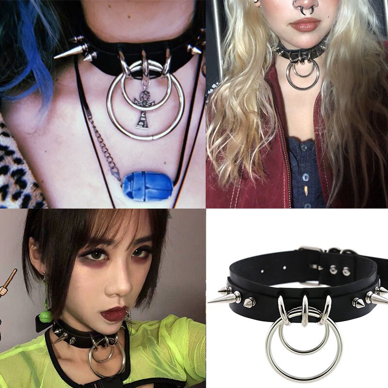 Spiked choker for women men punk rock Collar Goth necklaces Leather Choker Girls o shape Harajuku Gothic Jewelry CR631