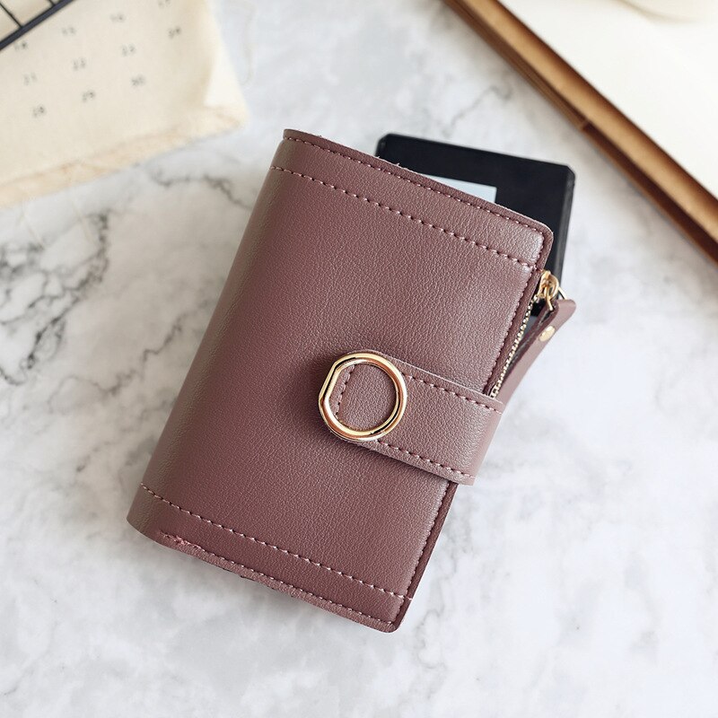 Wallet Leather Women Wallet Long Pu Leather Purse Zipper Metal Circle Decor Wallets Female Hasp Coin Purse Clutch Black: Short-Violet