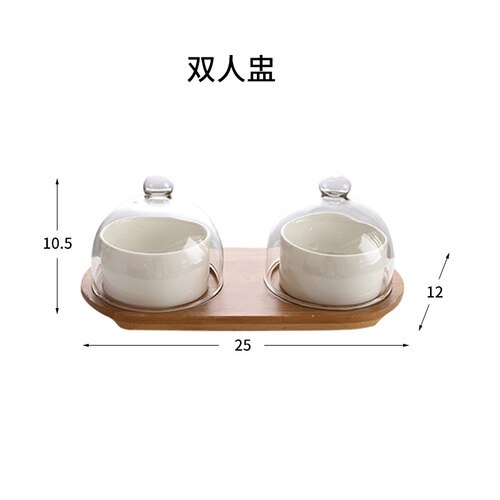 Japanese-style Ceramics Fruit Dessert Plate 2 / 3-piece Set with Lid Sugar Bowl Dessert Platter Home Creativity Tableware: 2-piece set
