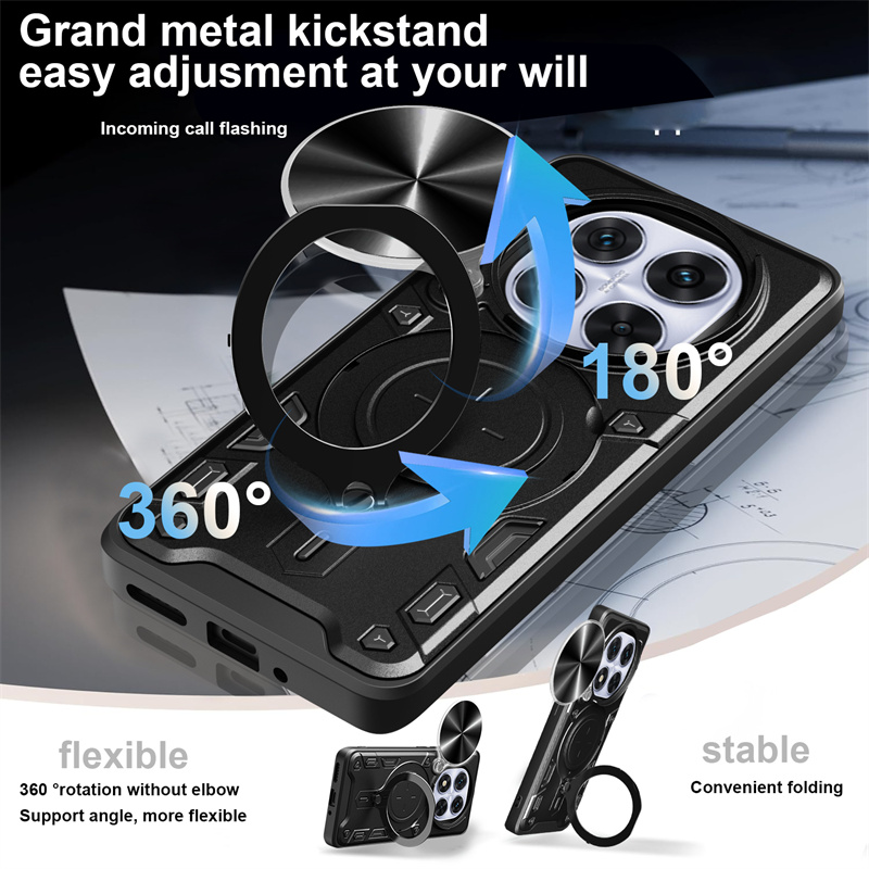 Armor Funda For Xiaomi Redmi Note 14 Pro 5G Case Slide Lens Protect Ring Stand Back Cover For Redmy Note14 Redmi Note14pro Plus